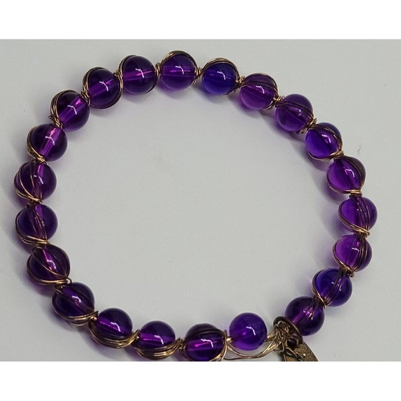 Jules B Funky Statement Purple Beaded Bracelet Wire Wrapped Hippie Boho Bohemian - Picture 5 of 10